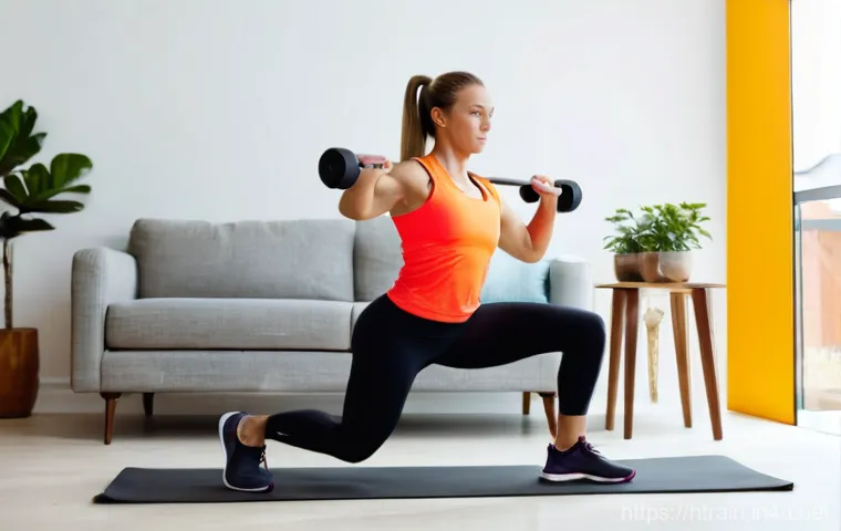 홈트 운동의 지속 가능한 팁 - **Prompt 1: A Cozy Home Workout Nook**
    A young woman in her late 20s to early 30s, dressed in co...