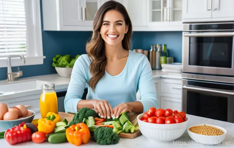 홈트 운동과 식이요법 - **Prompt 1: Healthy Meal Prep for a Fit Lifestyle**
    "A vibrant, eye-level shot of a fit, smiling...